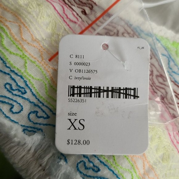 Free People Mirabella Embroidered Top Sz XS Cream Multicolor Crop SS NWT $128 - Picture 5 of 12